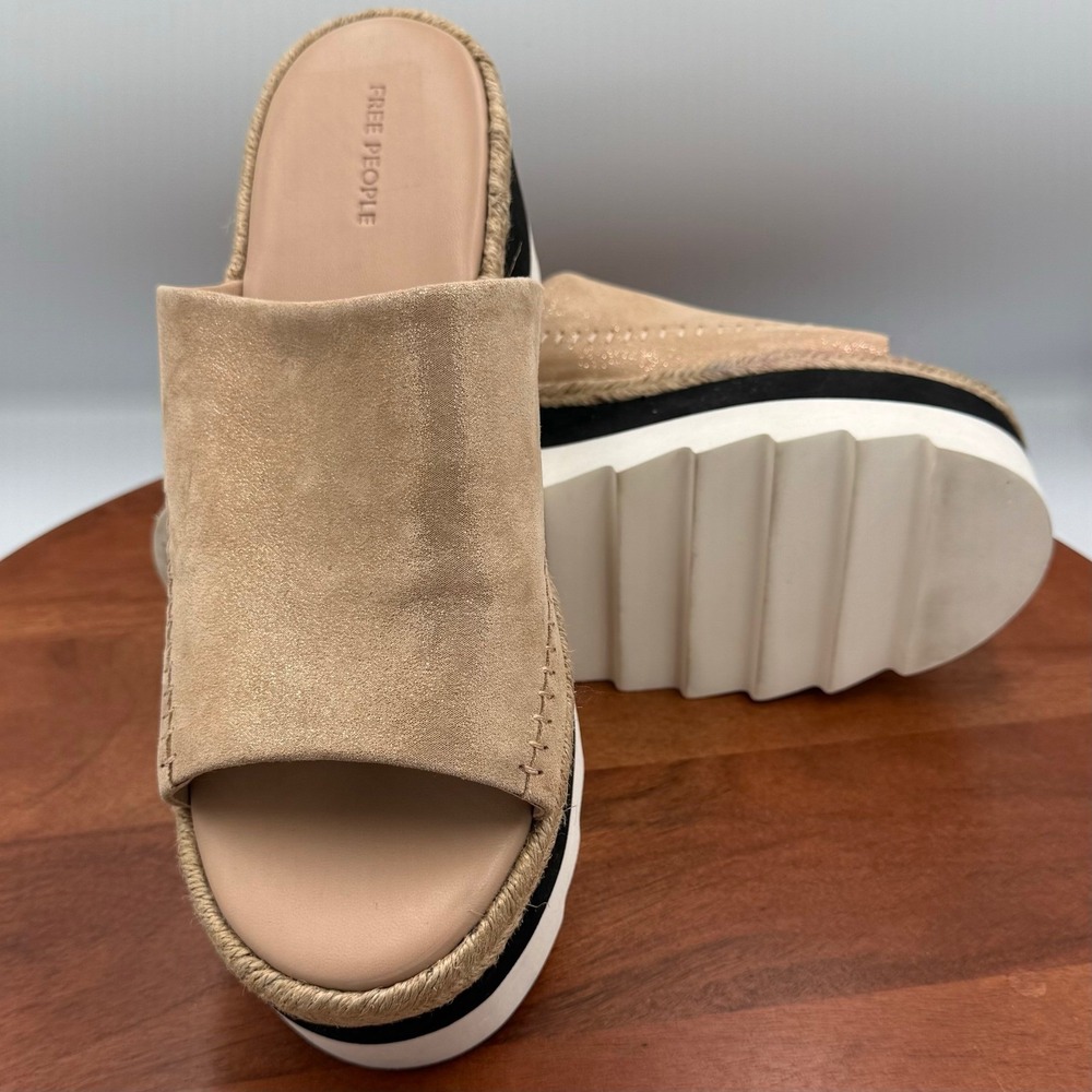 Free People Santorini Espadrille Sandal Rose Gold Metallic Platform Womens 9.5